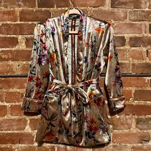 Allen Schwartz rainbow floral velvet belted jacket XS